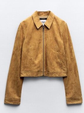 Zara GENUINE SUEDE LEATHER JACKET. Light Camel. Size XXL. New with Tags